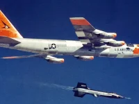 NASA's X-15 rocket plane drops away from its B-52 Stratofortress carrier aircraft beginning its first glide test on June 8, 1959. (Image credit: NASA)